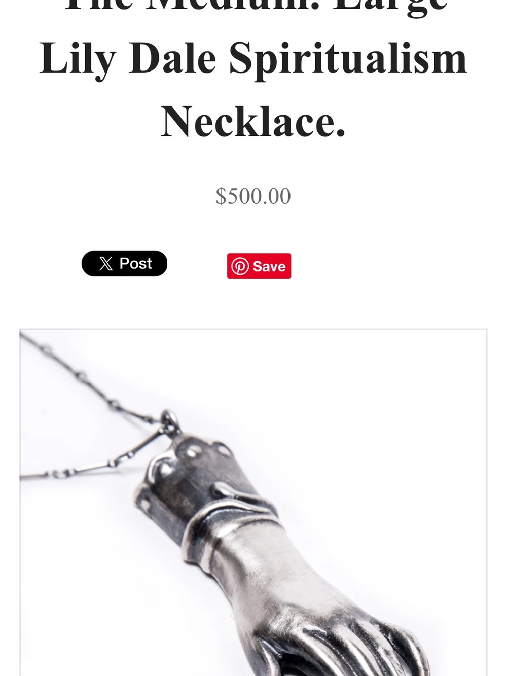 Bloodmilk Jewels The Medium - Large Victorian Hand Necklace - Picture 6 of 6